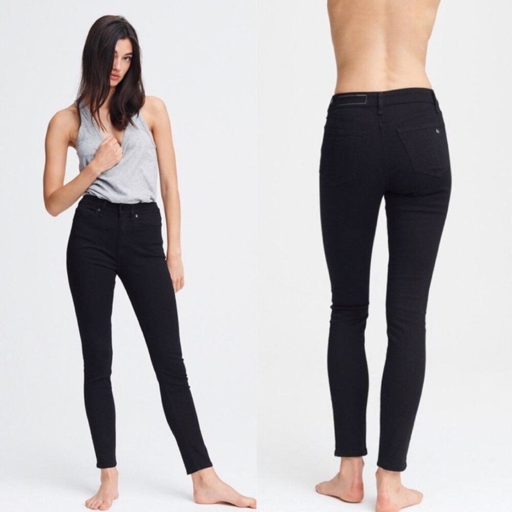 Rag & Bone High Rise Ankle Skinny Jeans Cropped Stretch Pockets Zip Black Sz 27